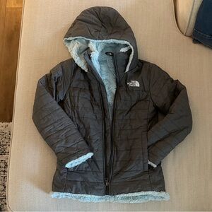 The North Face Kids Charcoal Jacket with Light Blue Lining